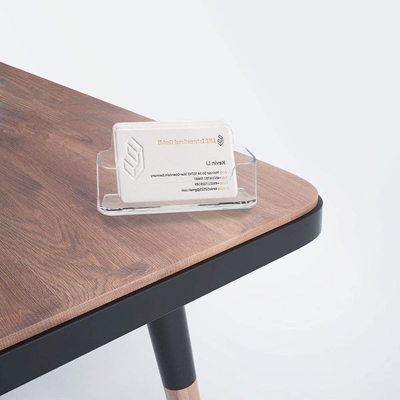 HSYMQ 4 Pack Business Card Holder for Desk, Clear Acrylic Plastic Business Cards Display Holders Stand, Fits 30-50 Business Cards - Image 2